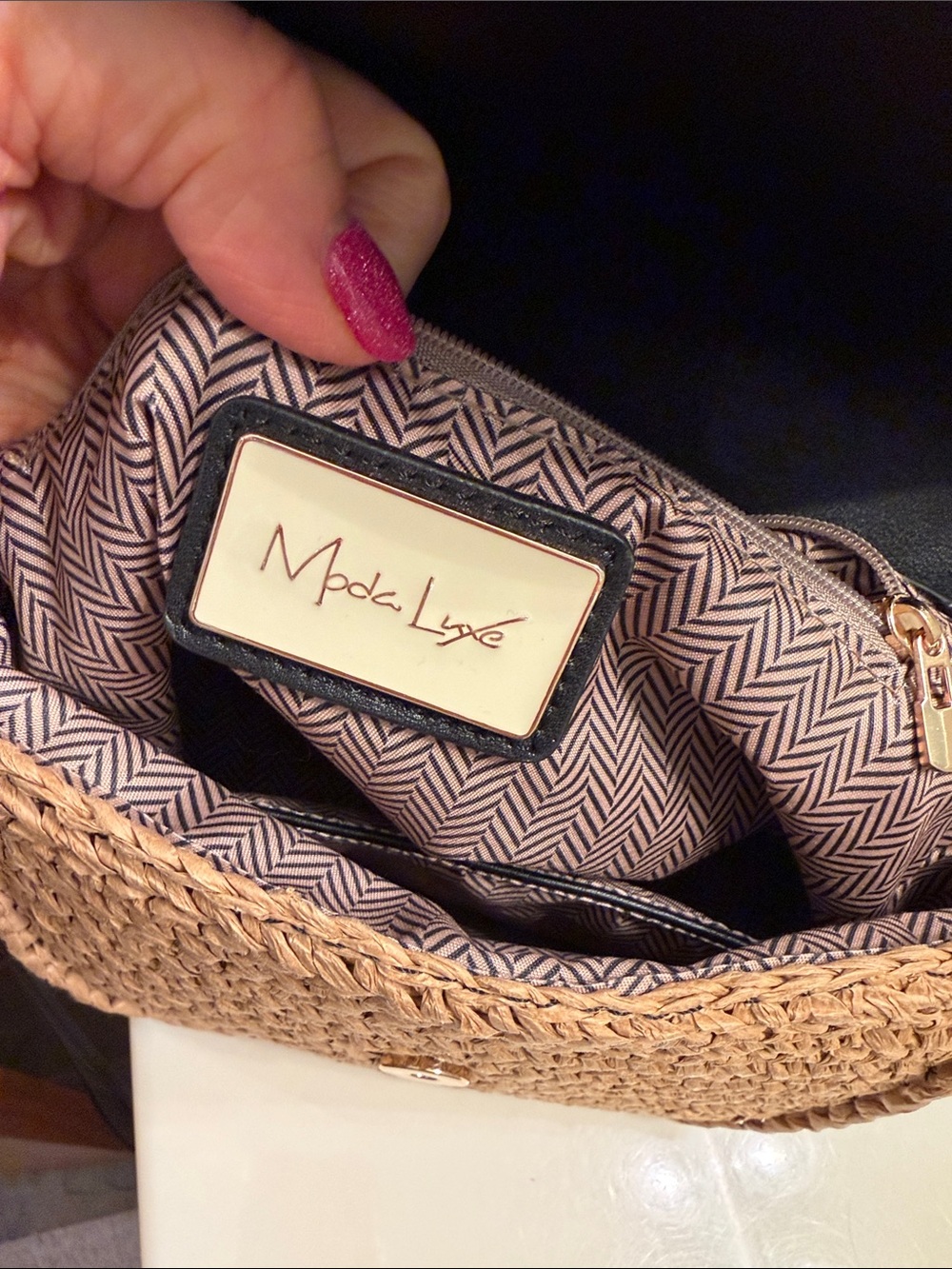 Moda Luxe Tan Woven Crossbody with Black Trim - Picture 5 of 7